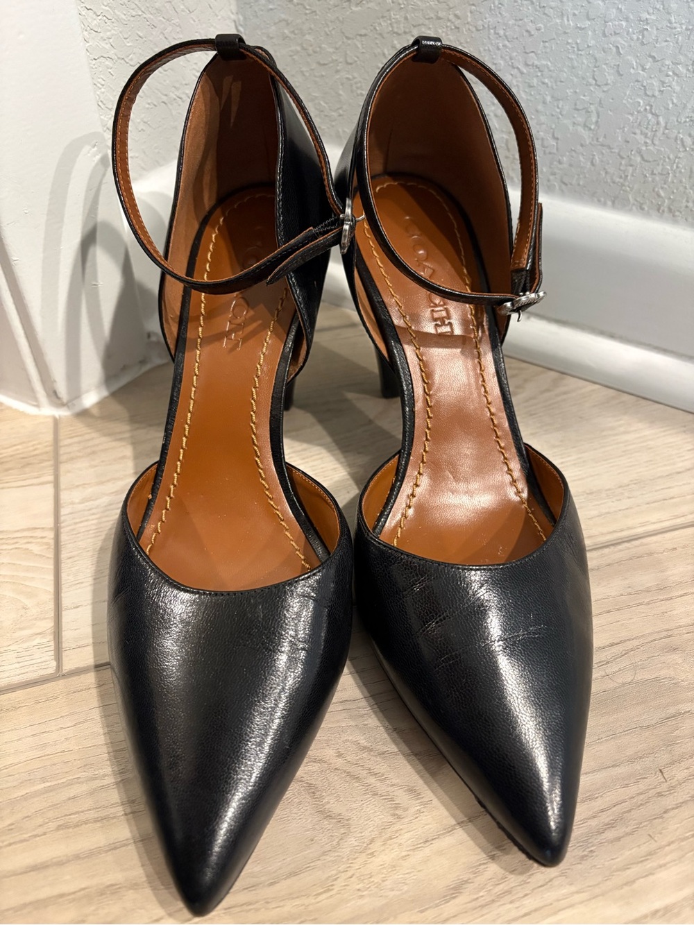 Coach Black Pointed-Toe Ankle-Strap Pumps